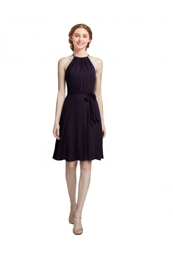 Discount Short Knee Length High Neck Chiffon Bridesmaids Dress