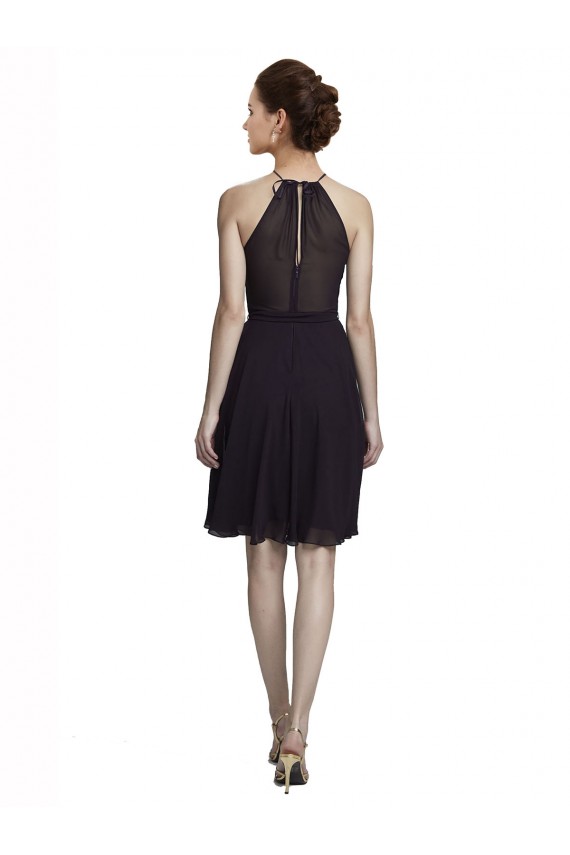 Discount Short Knee Length High Neck Chiffon Bridesmaids Dress