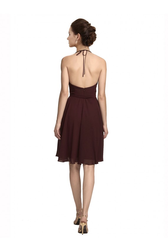 Discount Short Knee Length Chiffon Bridesmaids Dress with Halter Cowl Neck
