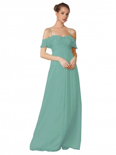 Discount Hand-Ruched Chiffon Bridesmaid Dress with Flutter Sleeves