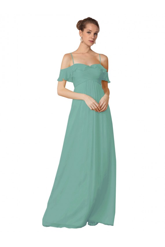 Discount Hand-Ruched Chiffon Bridesmaid Dress with Flutter Sleeves