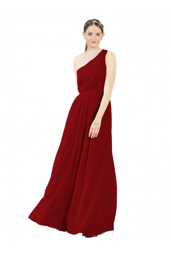 Discount Draped One Shoulder Long Floor Length Chiffon Bridesmaid Dress