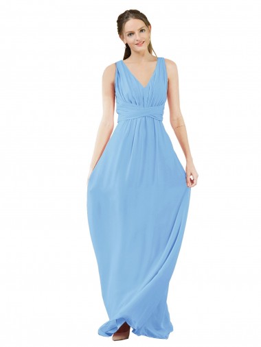 Discount Long V-Neckline Chiffon Bridesmaid Dress with Twisted Waist