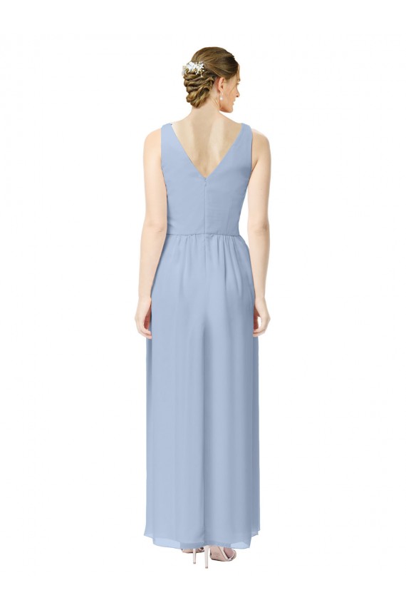 Discount Long V-Neckline Chiffon Bridesmaid Dress with Twisted Waist
