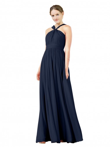 Discount High V-Neck Floor Length Chiffon Bridesmaid Dress