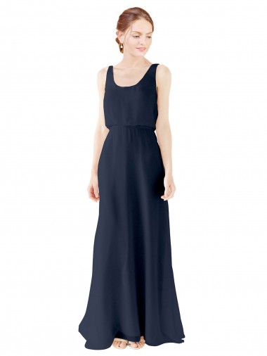 Discount Scoop Neckline Fitted Long Chiffon Bridesmaid Dress Open Back