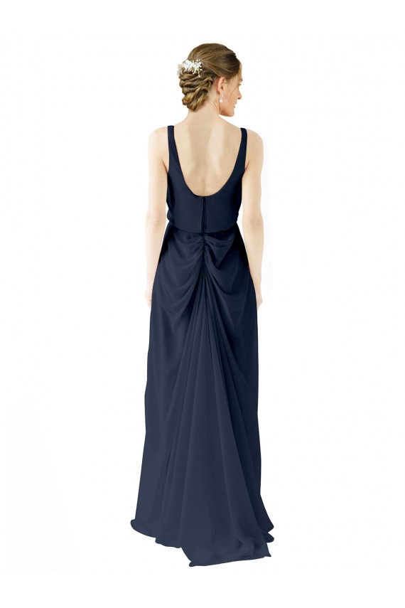 Discount Scoop Neckline Fitted Long Chiffon Bridesmaid Dress Open Back