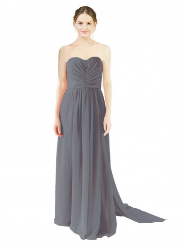 Discount Long Chiffon Bridesmaid Dress with Sweetheart Neckline and Flowing Back
