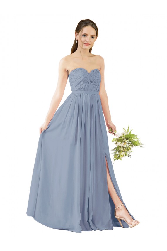 Discount Deep Sweetheart Neckline Open Back Long Chiffon Bridesmaid Dress