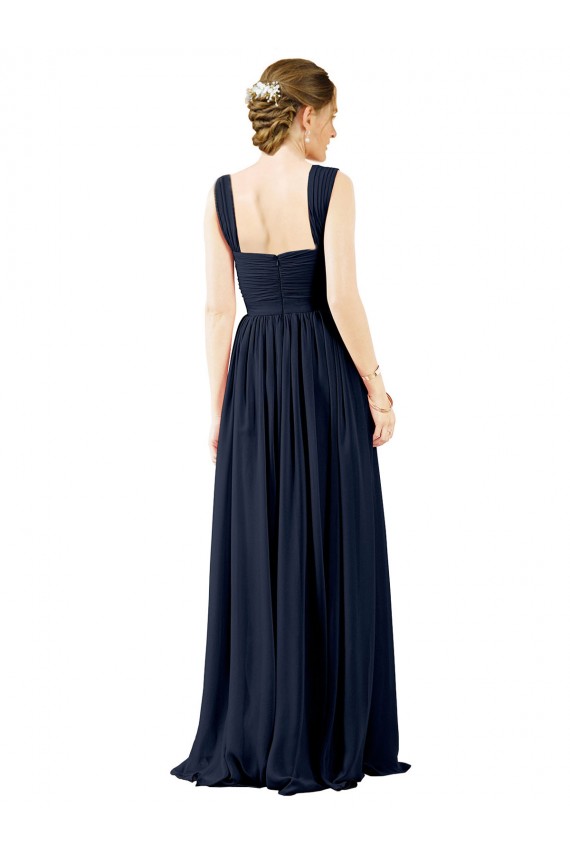Discount Square Neckline Sexy Open Back Long Chiffon Bridesmaid Dress