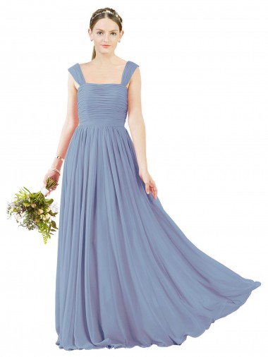 Discount Square Neckline Sexy Open Back Long Chiffon Bridesmaid Dress