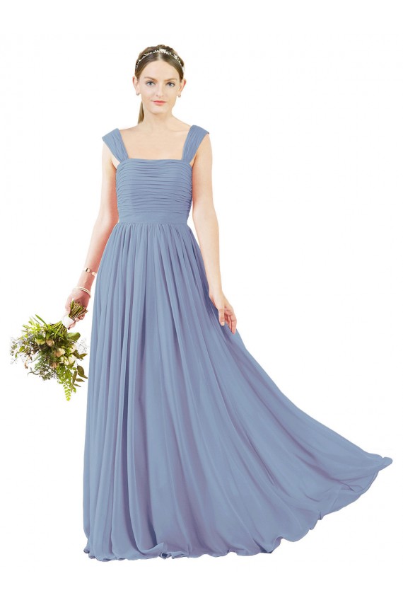Discount Square Neckline Sexy Open Back Long Chiffon Bridesmaid Dress