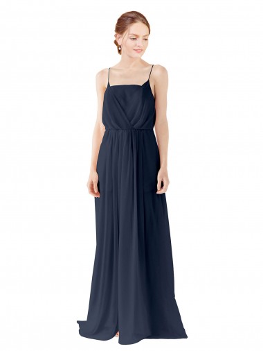 Discount Spaghetti Straps Open Back Long Chiffon Bridesmaid Dress