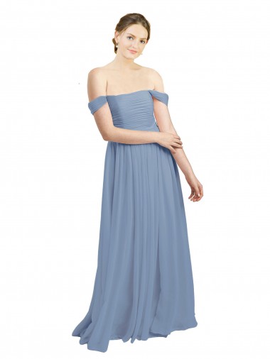 Discount Long Floor Length Chiffon Bridesmaid Dress with Fluttering Off the Shoulder Straps