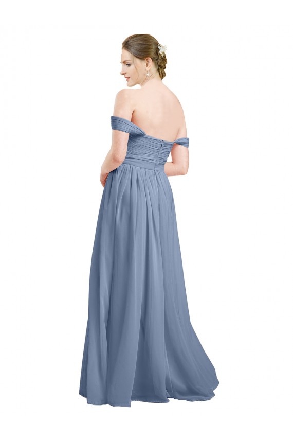 Discount Long Floor Length Chiffon Bridesmaid Dress with Fluttering Off the Shoulder Straps