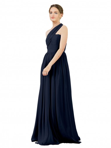 Discount Draped One Shoulder Strapless Chiffon Bridesmaid Dress