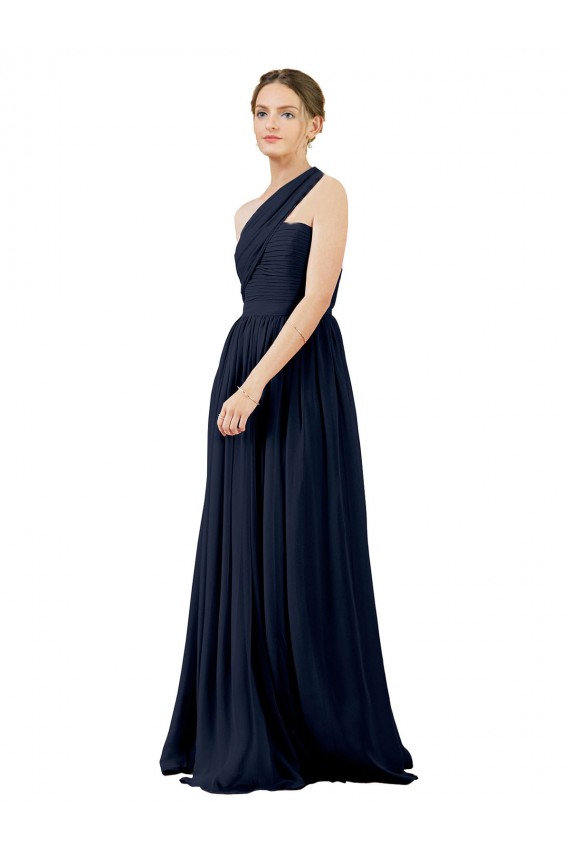 Discount Draped One Shoulder Strapless Chiffon Bridesmaid Dress