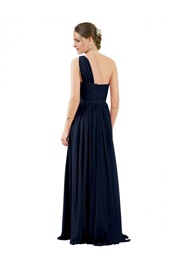 Discount Draped One Shoulder Strapless Chiffon Bridesmaid Dress