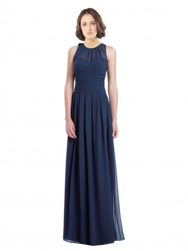 Discount Chiffon High Neck Sleeveless Bridesmaid Dress with Pleats