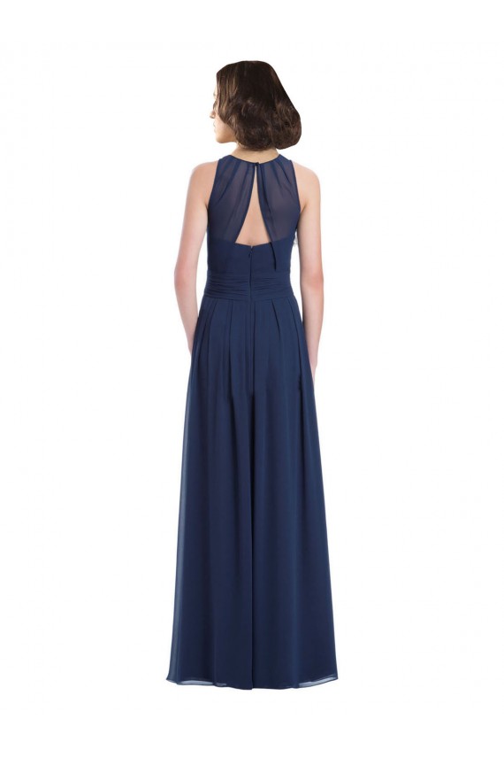 Discount Chiffon High Neck Sleeveless Bridesmaid Dress with Pleats