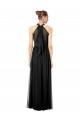 Discount Ruched Long Chiffon Halter Bridesmaid Dress with Tie Back and Tails