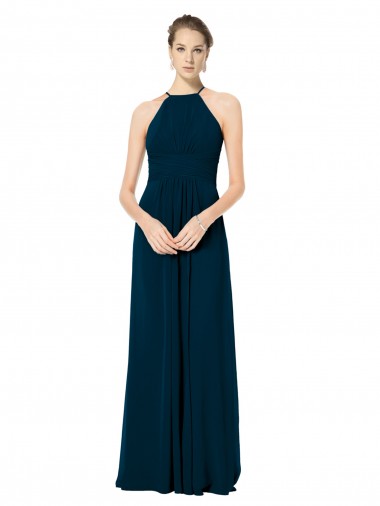 Discount Spaghetti Strap Long Chiffon Halter A-Line Bridesmaid Dress