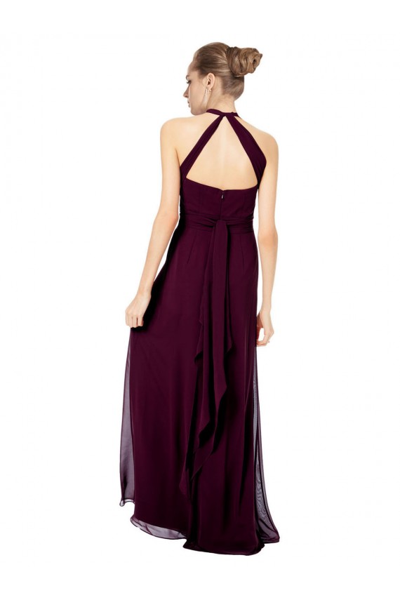 Discount Keyhole Back Long Chiffon Halter Dress with Halter Straps Cross Neck