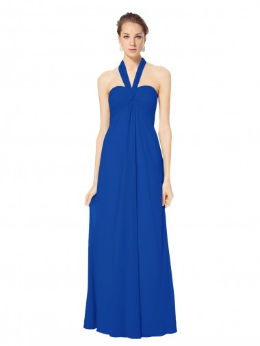 Discount Sleeveless Long Chiffon Empire Gown with Pleated Halter Straps