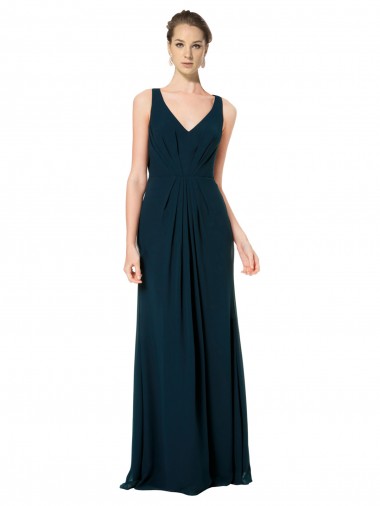 Discount Long Chiffon V-Neck Sleeveless Bridesmaid Dress with Large Keyhole Back