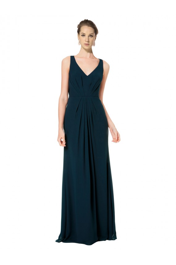 Discount Long Chiffon V-Neck Sleeveless Bridesmaid Dress with Large Keyhole Back