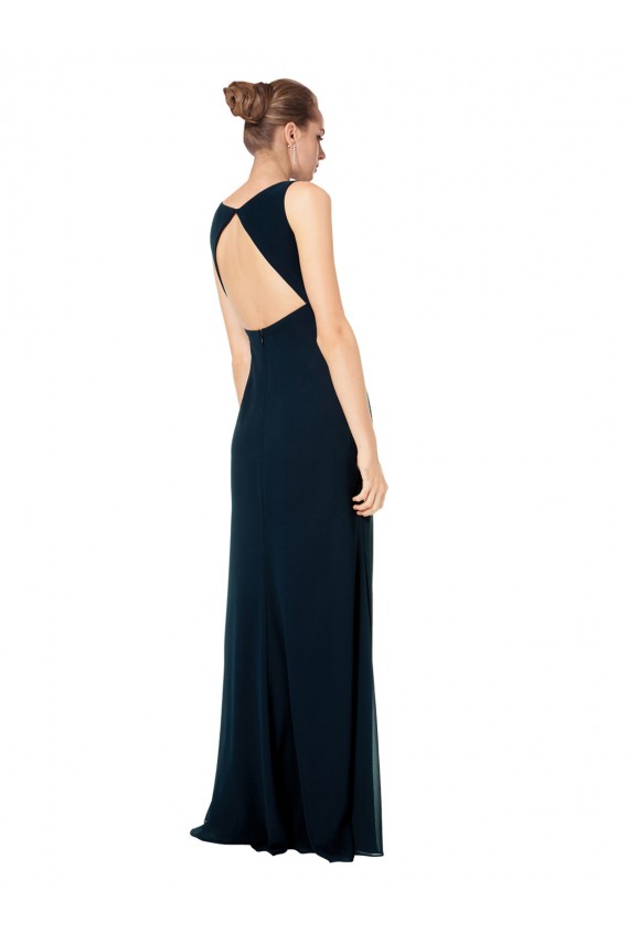 Discount Long Chiffon V-Neck Sleeveless Bridesmaid Dress with Large Keyhole Back