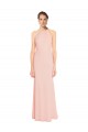 Discount High Neck Long Chiffon Halter Bridesmaid Dress with Drape Chiffon Overlay