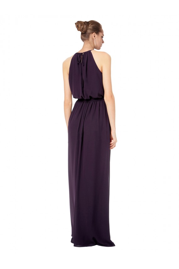 Discount High Neck Long Chiffon Halter Bridesmaid Dress with Drape Chiffon Overlay