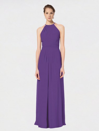 Discount Long Chiffon Spaghetti Strap Halter Bridesmaid Dress