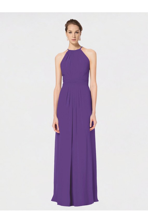 Discount Long Chiffon Spaghetti Strap Halter Bridesmaid Dress