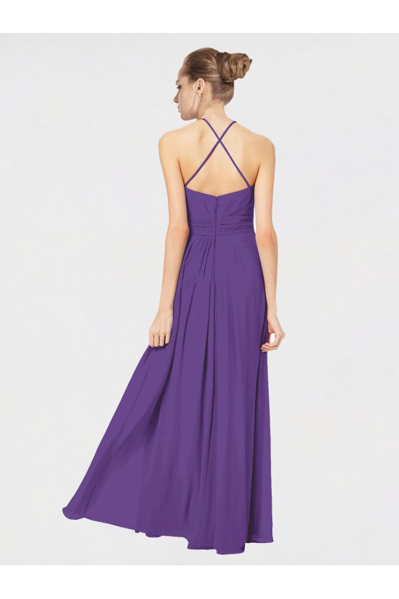 Discount Long Chiffon Spaghetti Strap Halter Bridesmaid Dress
