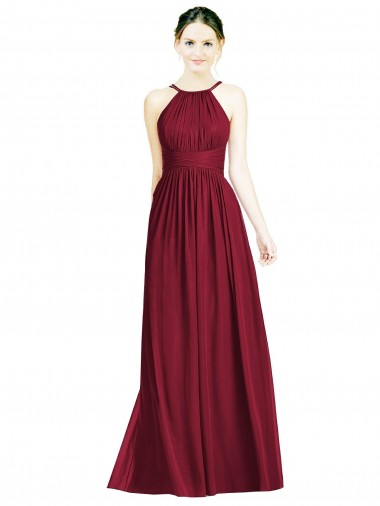 Discount Halter Neck Open Back Draped Chiffon Bridesmaid Dress