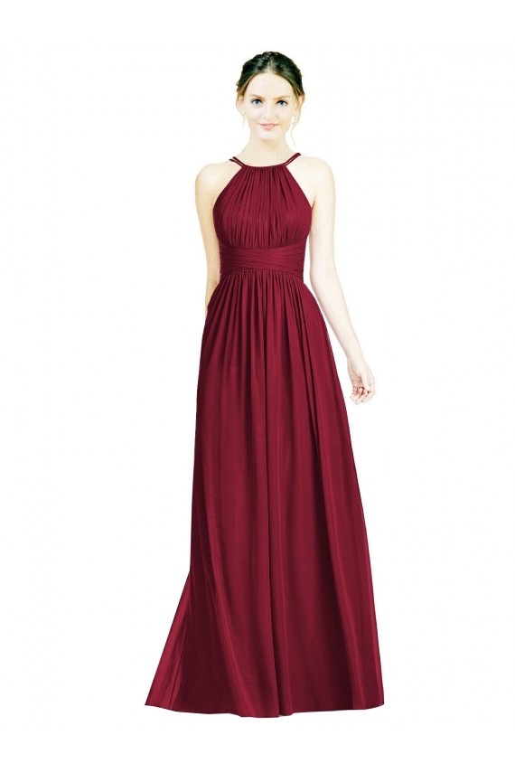 Discount Halter Neck Open Back Draped Chiffon Bridesmaid Dress