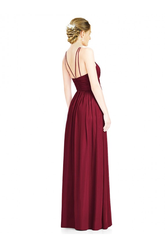 Discount Halter Neck Open Back Draped Chiffon Bridesmaid Dress