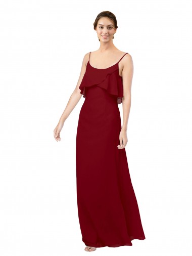 Discount Scoop Neck Chiffon Bridesmaid Dress with Spaghetti Straps and Low Back