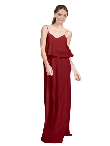 Discount Long Chiffon Bridesmaid Dress with Slim Straps and Open Back