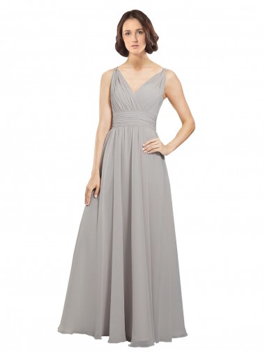 Discount Twist Shouder Full Chiffon Bridesmaids Dress with V-Neckline and V-Back