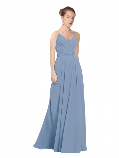 Discount Chiffon Bridesmaids Dress with Draped V-Neck Bodice and Keyhole Back