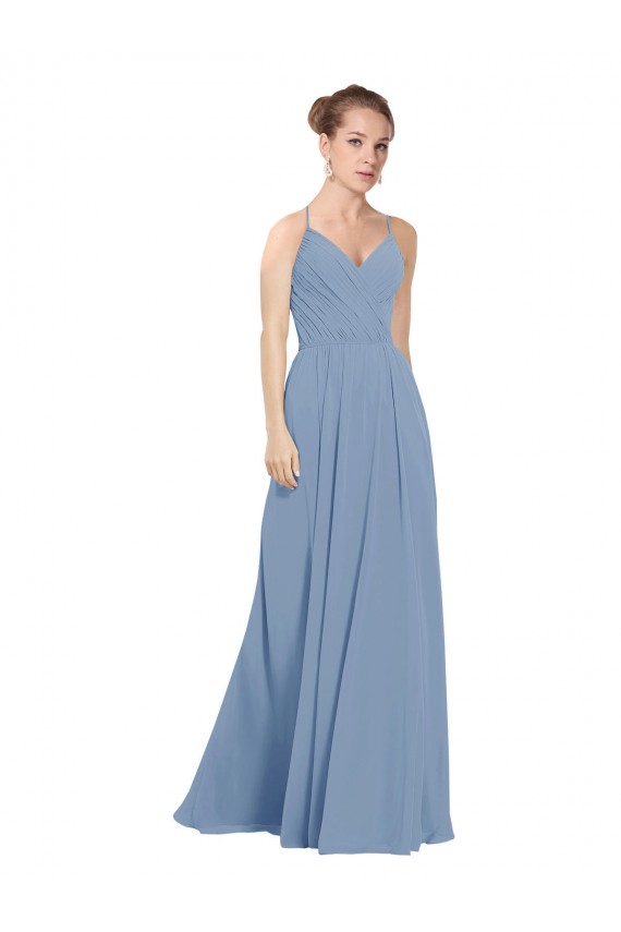 Discount Chiffon Bridesmaids Dress with Draped V-Neck Bodice and Keyhole Back