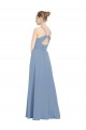 Discount Chiffon Bridesmaids Dress with Draped V-Neck Bodice and Keyhole Back