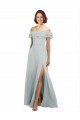 Discount Luxe Chiffon Bridesmaids Dress with Off the Shoulder Flounced Neckline