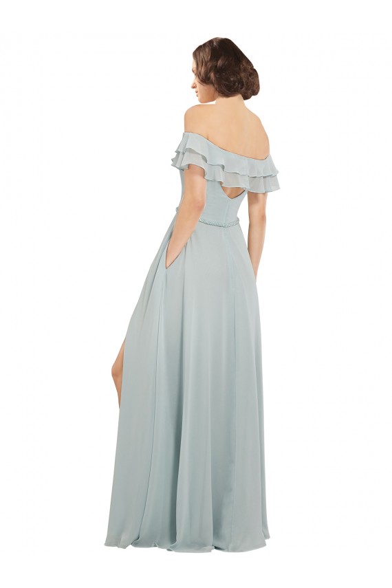 Discount Luxe Chiffon Bridesmaids Dress with Off the Shoulder Flounced Neckline