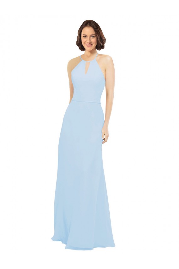 Discount Floor Length Chiffon Bridesmaids Dress with Front Keyhole Neckline