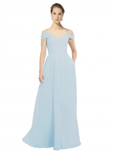 Discount Chiffon Bridesmaids Dress with Off the Shoulder Draped Neckline