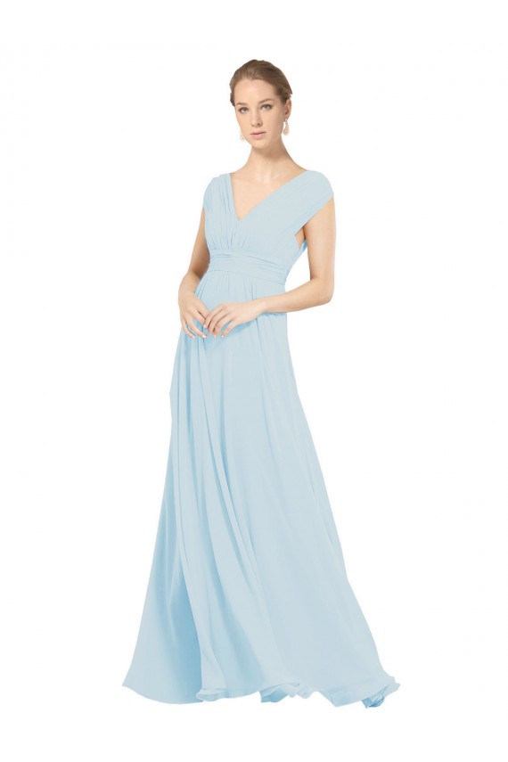 Discount Chiffon Bridsmaids Dress with V-Neckline and Tie V Back